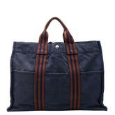 エルメス フールトゥMM トートバッグ ハンドバッグ ネイビー ブラウン キャンバス レディース HERMES 【中古】