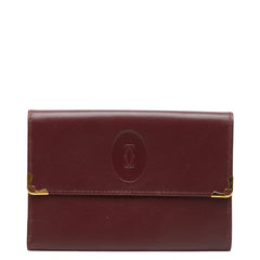 カルティエ マストライン 三つ折り財布 ボルドー ワインレッド レザー レディース CARTIER 【中古】