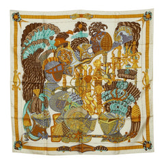 エルメス カレ90 ARMETS en PANACHE 羽飾りの騎兵兜 スカーフ マルチカラー シルク レディース HERMES 【中古】