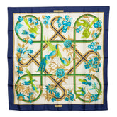エルメス カレ90 Caraibes カリブ鳥 スカーフ ネイビー ホワイト シルク レディース HERMES 【中古】