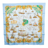 エルメス カレ90 VOILES DE LUMIERE 光の帆船 スカーフ ライトブルー 水色 シルク レディース HERMES 【中古】