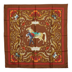 エルメス カレ90 Cheval Turcトルコの馬 スカーフ ブラウン マルチカラー シルク レディース HERMES 【中古】