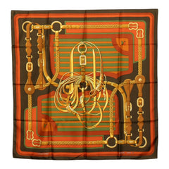 エルメス カレ90 コーチング COACHING スカーフ ブラウン マルチカラー シルク レディース HERMES 【中古】