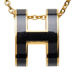 エルメス ポップアッシュ チェーン ペンダント ネックレス ゴールド ブラック メッキ レディース HERMES 【中古】