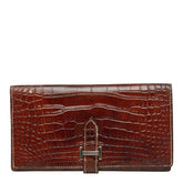 エルメス ベアン 長財布 □G 2003年 ブラウン レザー アリゲーター レディース HERMES 中古
