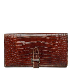 エルメス ベアン 長財布 □G 2003年 ブラウン レザー アリゲーター レディース HERMES 中古
