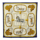 エルメス カレ90 GRAND APPARAT 盛装の馬 スカーフ 大判 ネイビー アイボリー系 シルク レディース HERMES 中古