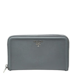 プラダ ラウンドファスナー 長財布 グレー サフィアーノレザー レディース PRADA 中古