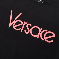 ヴェルサーチェ ロゴ オーバーサイズ トレーナー スウェット サイズ164cm ブラック ピンク コットン メンズ VERSACE 【中古】