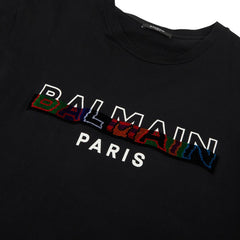 バルマン ロゴ 半袖Tシャツ サイズ:L EG000BB26 ブラック マルチカラー コットン メンズ BALMAIN 【中古】