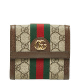 グッチ GGスプリーム オフィディア Wホック 二つ折り財布 523173 ベージュ ブラウン PVC レザー レディース GUCCI 【中古】