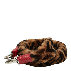 フェンディ ズッカ ミニストラップユー ショルダーストラップ ブラウン レッド ムートン レザー レディース FENDI 中古