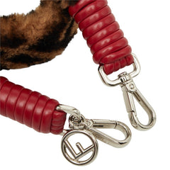 フェンディ ズッカ ミニストラップユー ショルダーストラップ ブラウン レッド ムートン レザー レディース FENDI 中古