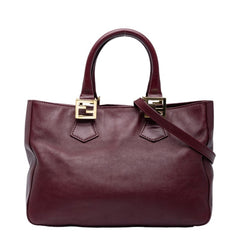 フェンディ FFロゴ ハンドバッグ ショルダーバッグ 2WAY ボルドー レザー レディース FENDI 中古