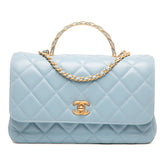 シャネル マトラッセ ココマーク トップハンドル ハンドバッグ チェーンショルダーバッグ ライトブルー ラムスキン レディース CHANEL 【中古】