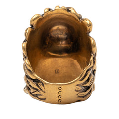 グッチ ライオンヘッド リング 指輪 #16 ゴールド ライトブルー メッキ ストーン レディース GUCCI 【中古】