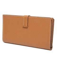 エルメス ベアン スフレ 二つ折り 長財布 D刻印 ブラウン シルバー ヴォーエプソン レディース HERMES 【中古】