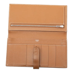 エルメス ベアン スフレ 二つ折り 長財布 D刻印 ブラウン シルバー ヴォーエプソン レディース HERMES 【中古】