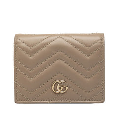 グッチ GGマーモント 二つ折り財布 コンパクトウォレット ダブルG 466492 グレージュ レザー レディース GUCCI 中古