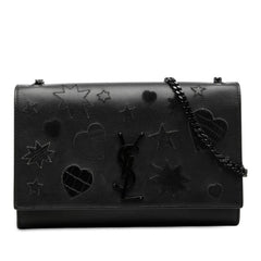サンローラン YSLロゴ スター 星 ハート 斜め掛け チェーン ショルダーバッグ 364051 ブラック レザー レディース SAINT LAURENT 中古