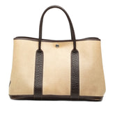 エルメス ガーデンパーティーPM トートバッグ ハンドバッグ ベージュ ブラウン トワルアッシュ レザー レディース HERMES 【中古】