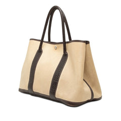 エルメス ガーデンパーティーPM トートバッグ ハンドバッグ ベージュ ブラウン トワルアッシュ レザー レディース HERMES 【中古】