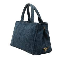 プラダ カナパ 三角ロゴプレート トートバッグ ショルダーバッグ 2WAY ブルー デニム レディース PRADA 【中古】
