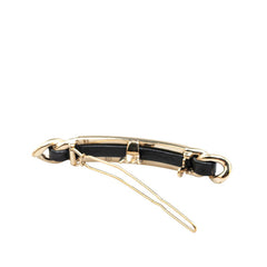 シャネル ロゴ バレッタ ヘアアクセサリー ゴールド ブラック メッキ レザー ラインストーン レディース CHANEL 【中古】