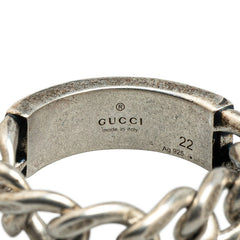 グッチ ゴルメットチェーン ロゴプレート リング 指輪 #22 ターコイズブルー SV925 シルバー エナメル メンズ GUCCI 【中古】