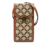 セリーヌ トリオンフ 斜め掛け ショルダーバッグ モバイルポーチ ベージュ ブラウン キャンバス レザー レディース CELINE 【中古】