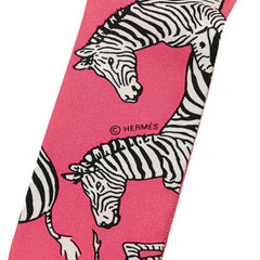 エルメス ツイリー LES ZEBRES BANDANA ゼブラ バンダナ スカーフ ピンク ブラック シルク レディース HERMES 【中古】