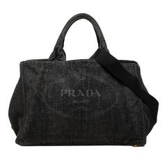 プラダ 三角ロゴプレート カナパ トートバッグ ショルダーバッグ 2WAY B2642B ブラック ネロ デニム レディース PRADA 中古