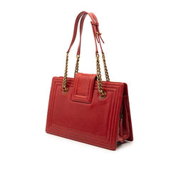 シャネル ココマーク ボーイシャネル チェーントートバッグ レッド レザー レディース CHANEL 【中古】