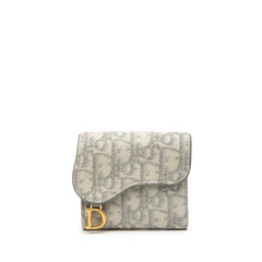 ディオール トロッター サドル 三つ折り財布 グレー ホワイト キャンバス レザー レディース Dior 【中古】