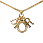 ディオール ロゴ チェーン ネックレス ゴールド メッキ ラインストーン レディース Dior 【中古】