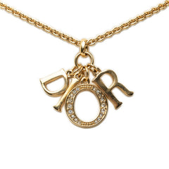 ディオール ロゴ チェーン ネックレス ゴールド メッキ ラインストーン レディース Dior 【中古】