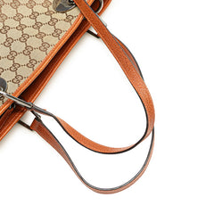 グッチ GGキャンバス ショルダーバッグ トートバッグ 120837 ベージュ ブラウン キャンバス レザー レディース GUCCI 【中古】