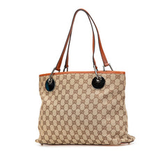グッチ GGキャンバス ショルダーバッグ トートバッグ 120837 ベージュ ブラウン キャンバス レザー レディース GUCCI 【中古】