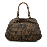 フェンディ ズッカ チェーン トートバッグ ショルダーバッグ 8BR616 ブラウン キャンバス レザー レディース FENDI 中古