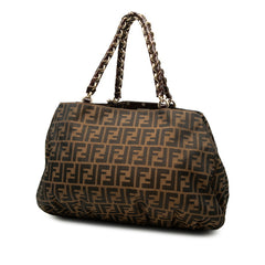 フェンディ ズッカ チェーン トートバッグ ショルダーバッグ 8BR616 ブラウン キャンバス レザー レディース FENDI 中古