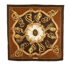 エルメス カレ90 Lift Profile リフトプロフィール スカーフ ブラウン ゴールド ベージュ シルク レディース HERMES 【中古】