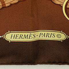 エルメス カレ90 Lift Profile リフトプロフィール スカーフ ブラウン ゴールド ベージュ シルク レディース HERMES 【中古】