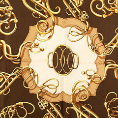 エルメス カレ90 Lift Profile リフトプロフィール スカーフ ブラウン ゴールド ベージュ シルク レディース HERMES 【中古】