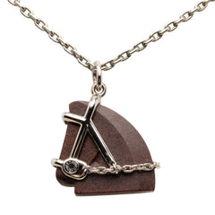 エルメス シュバル ホースモチーフ ペンダント ネックレス シルバー ブラウン メタル ヴェルカニウム レディース HERMES 【中古】