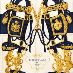エルメス カレ90 BRIDES de GALA 式典用の馬勒 スカーフ ネイビー マルチカラー シルク レディース HERMES 【中古】