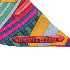 エルメス ツイリー SANGLES サングル スカーフ ブルー ピンク マルチカラー シルク レディース HERMES 【中古】
