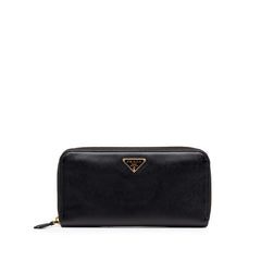 プラダ 三角ロゴプレート サフィアーノ ラウンドファスナー 長財布 1ML506 ブラック レザー レディース PRADA 中古