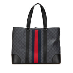 グッチ GGスプリーム シェリーライン トートバッグ ハンドバッグ 495560 ブラック PVC レザー レディース GUCCI 【中古】