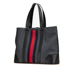 グッチ GGスプリーム シェリーライン トートバッグ ハンドバッグ 495560 ブラック PVC レザー レディース GUCCI 【中古】
