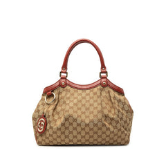 グッチ GGキャンバス ハンドバッグ トートバッグ 211944 ベージュ ブラウン キャンバス レザー レディース GUCCI 【中古】